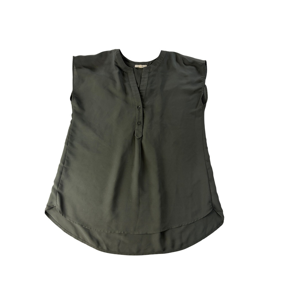 Pleione Blouse Womens Small Split Neck Pleated Back Green Chiffon Office